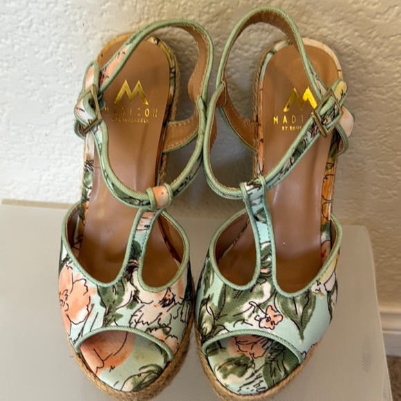 Floral Green and Blue Wedge Sandals with Platform Heel- Madison by Shoedazzle - Picture 5 of 8